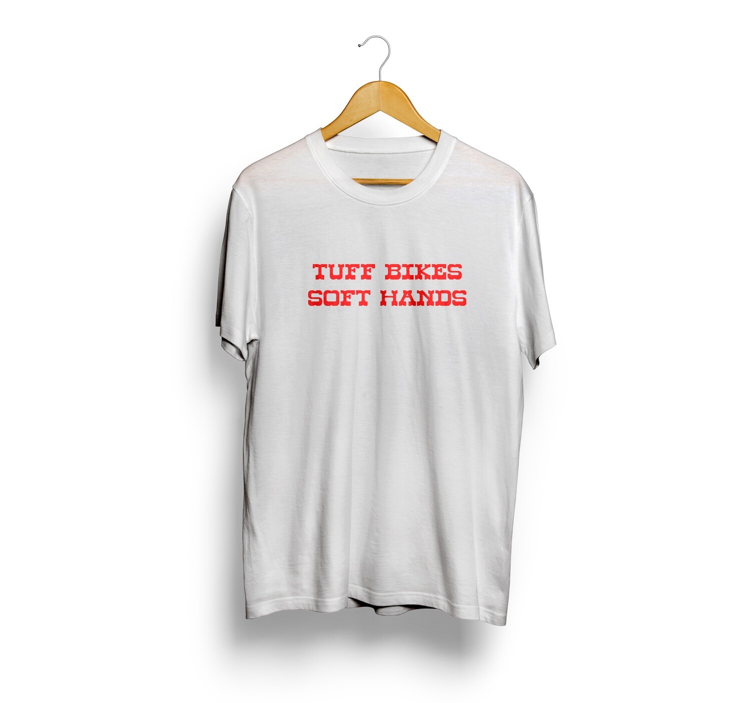 TUFF BIKES SOFT HANDS SHIRT (RED ON WHITE)