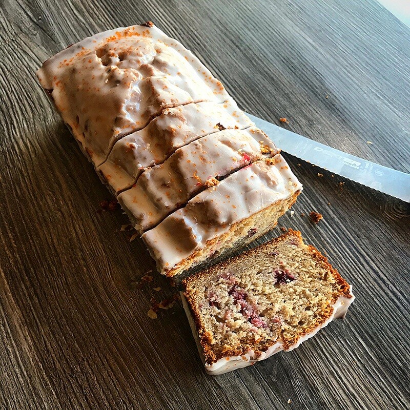 Cranberry Orange Bread with Cardamom Glaze