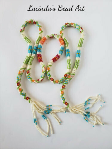Tubular Multicolored Lariat with Flowers