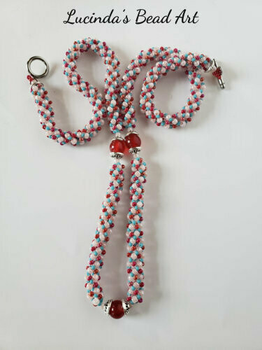 Tubular Woven Necklace with Cherry Red Jade