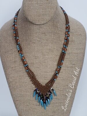 Brown and Aqua Necklace with Daggers