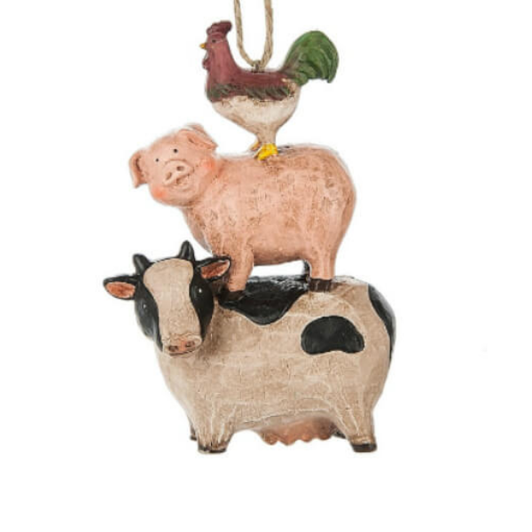 Rooster, Pig, Cow Stack Ornament