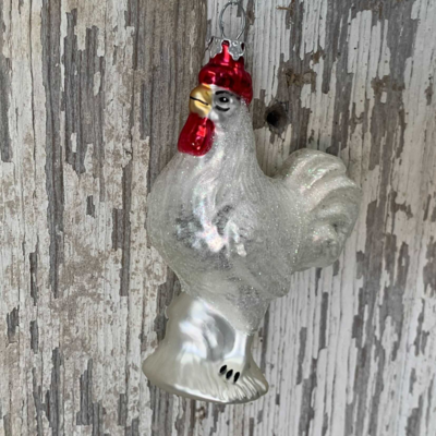 Glitter Glass Rooster Ornament