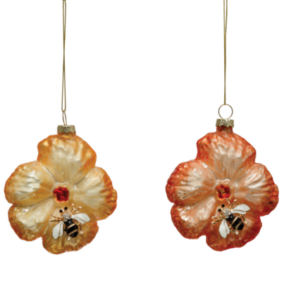 Flower With Bee Glass Ornament