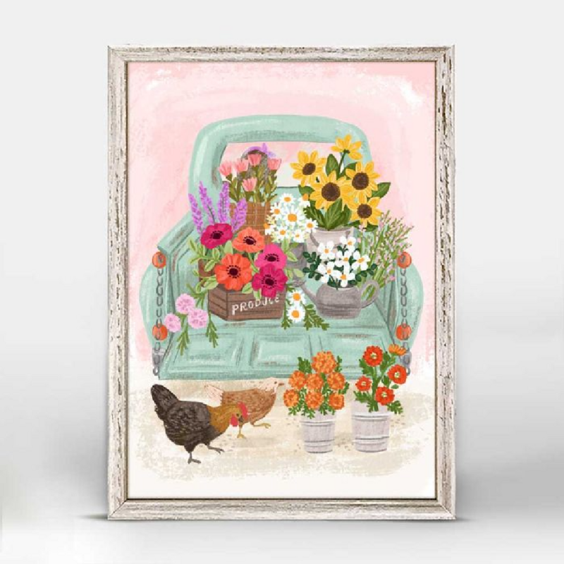 Green Truck Florals Framed 5x7 Canvas