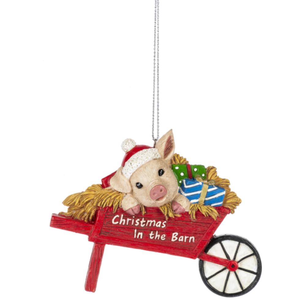 Pig in a Wheelbarrow Christmas Ornament