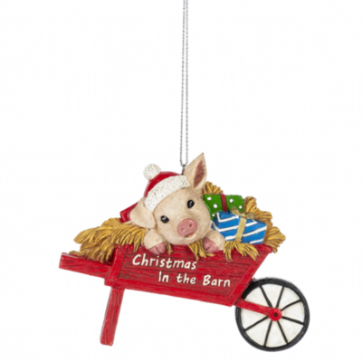 Pig in a Wheelbarrow Christmas Ornament