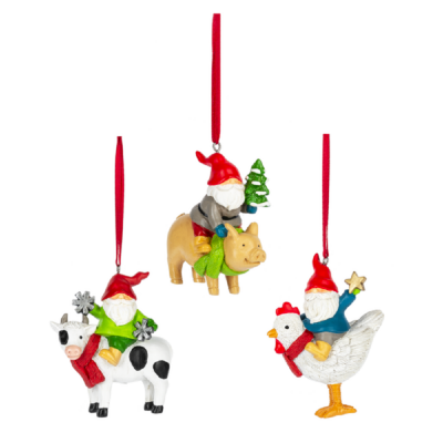 Gnome Ornaments, Chicken, Pig, or Cow