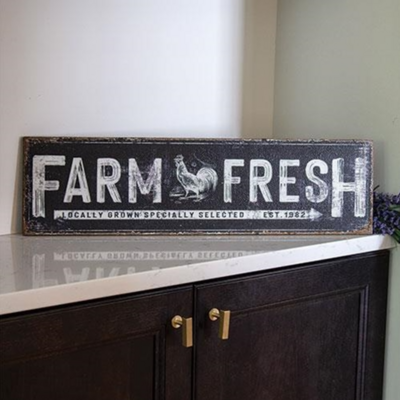 Farm Fresh Distressed Black Metal Sign
