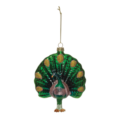 Hand-Painted Glass Peacock Ornament