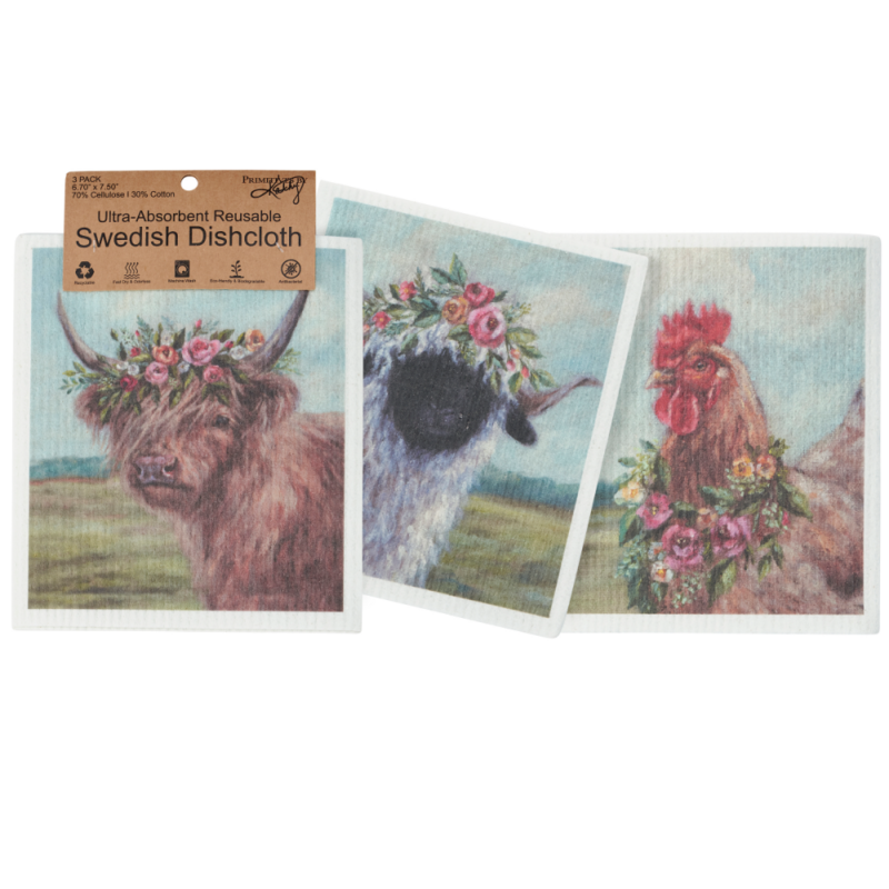 Farm Friends 3-Piece Swedish Dishcloth