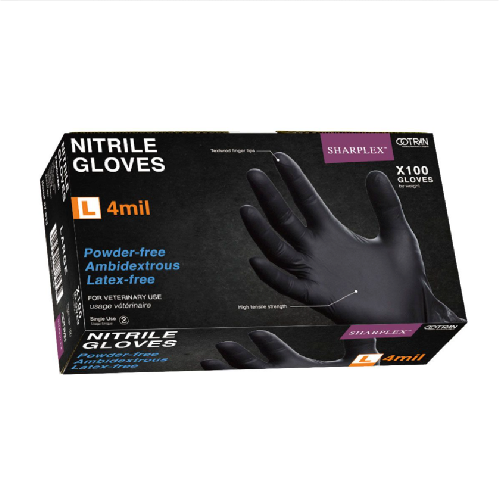 Nitrile Gloves, 4 mil, 100 count box, Size: Large