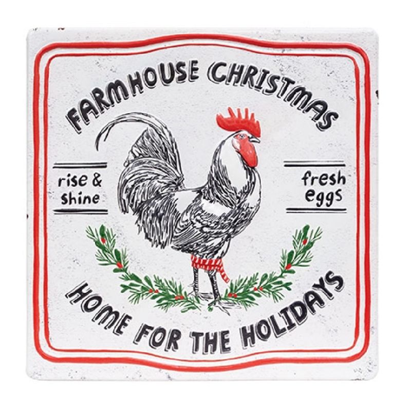 Farmhouse Christmas Rooster Metal Sign