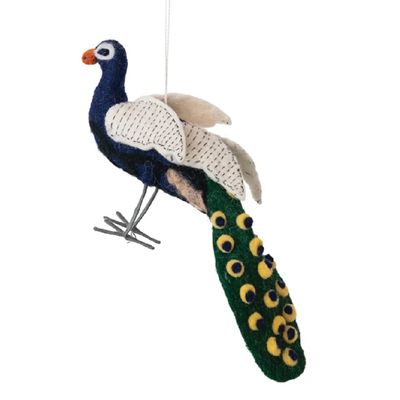 Felted Wool Peacock Ornament