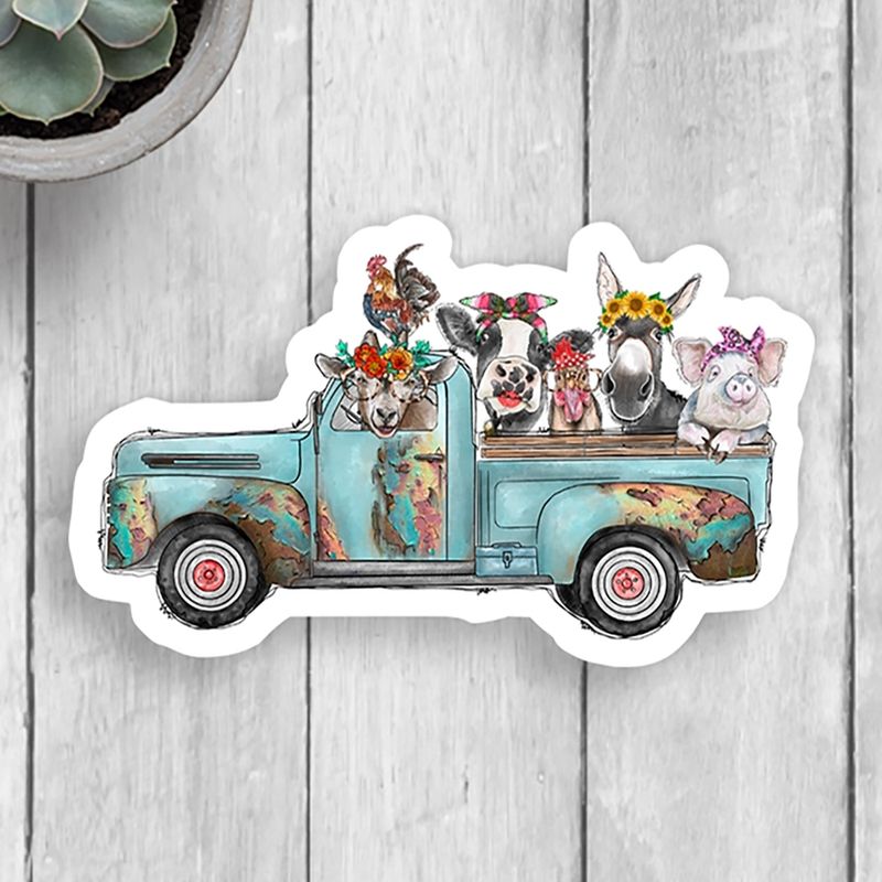 Farm Truck with Animals Vinyl Sticker