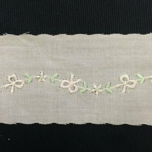254 White Swiss Insertion Trim with very light pink embroidered bows (Priced Per Yard)