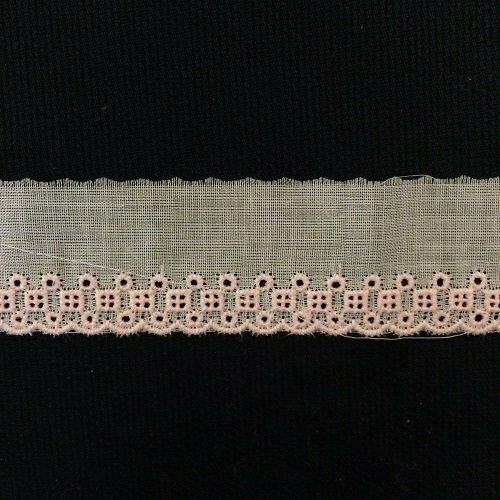 147 White Swiss Trim with embroidered light pink edge (Priced Per Yard)