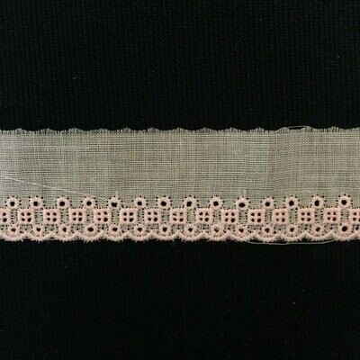 147 White Swiss Trim with embroidered light pink edge (Priced Per Yard)