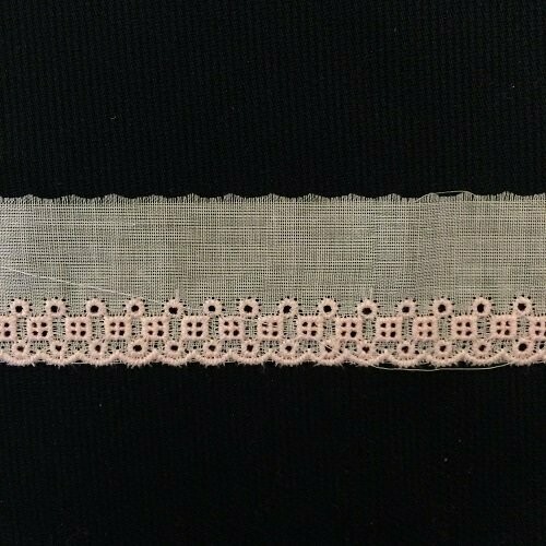 147 White Swiss Trim with embroidered light pink edge  (Priced Per Yard)