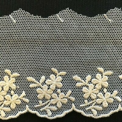 234 White Netting with ecru embroidered flowers (Priced Per Yard)
