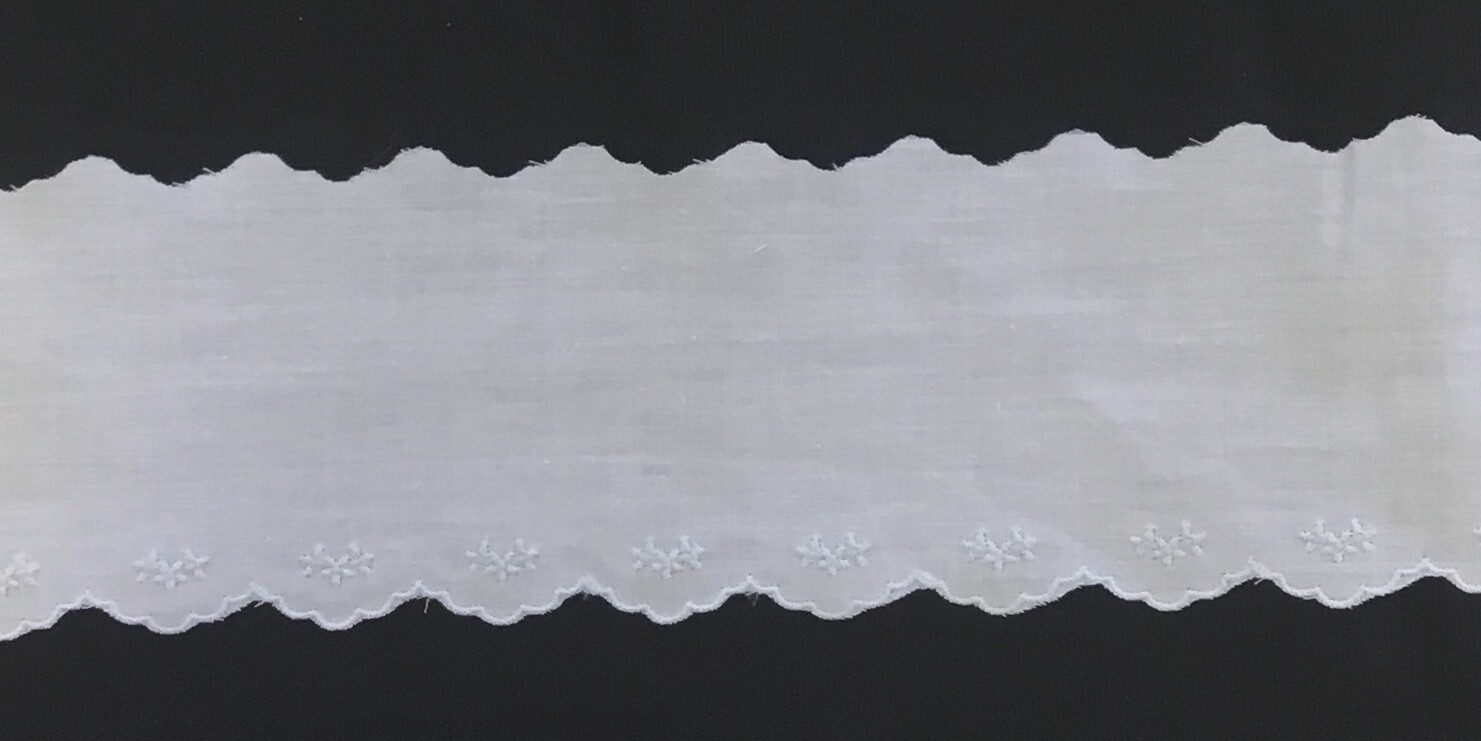 237A Swiss Trim edging white with embroidered blue bows (Priced Per Yard)