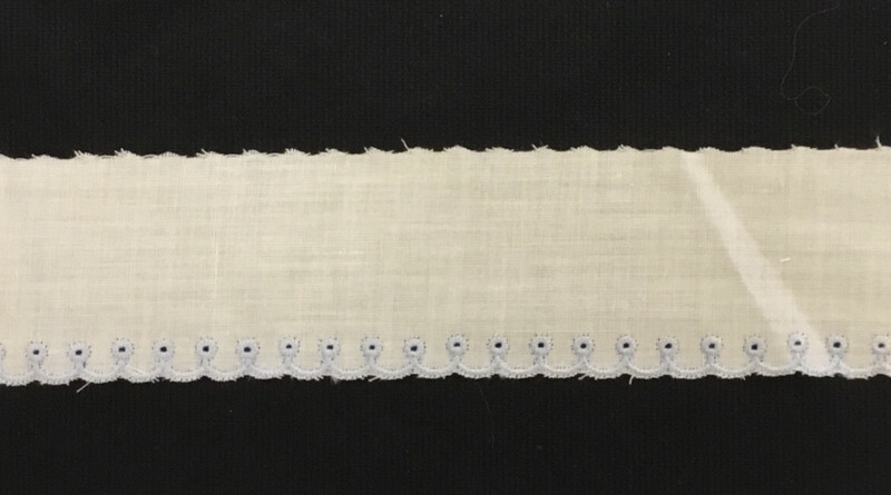 143 White Swiss Trim with light blue embroidered edge (Priced Per Yard)