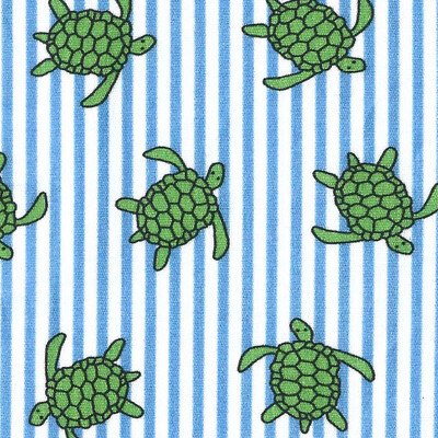 FF Print Green Turtles On Blue Stripe (Priced Per Yard)