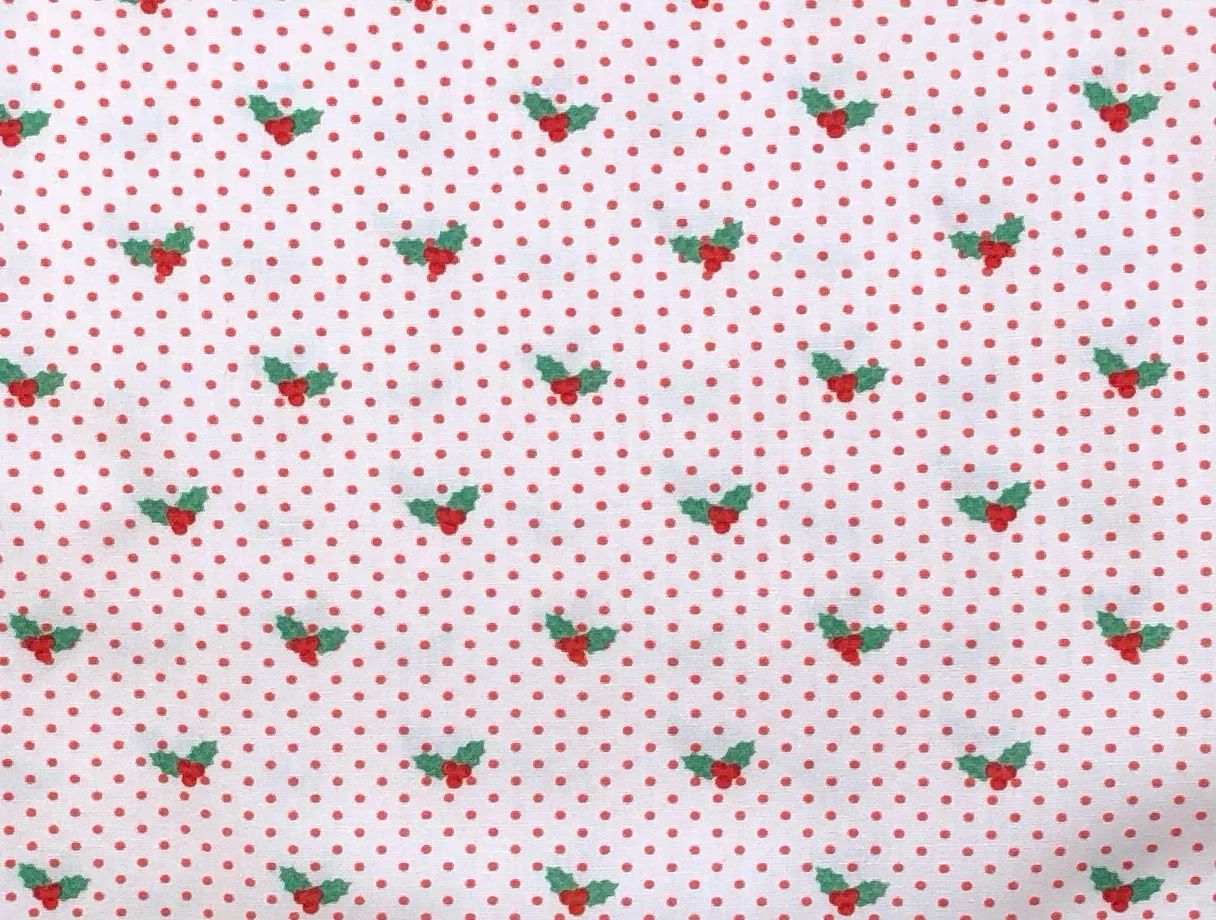 FF Print Christmas Holly On Red Dot ( Priced Per Yard)