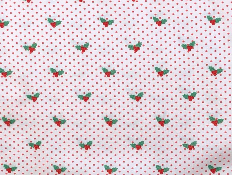 FF Print Christmas Holly On Red Dot ( Priced Per Yard)