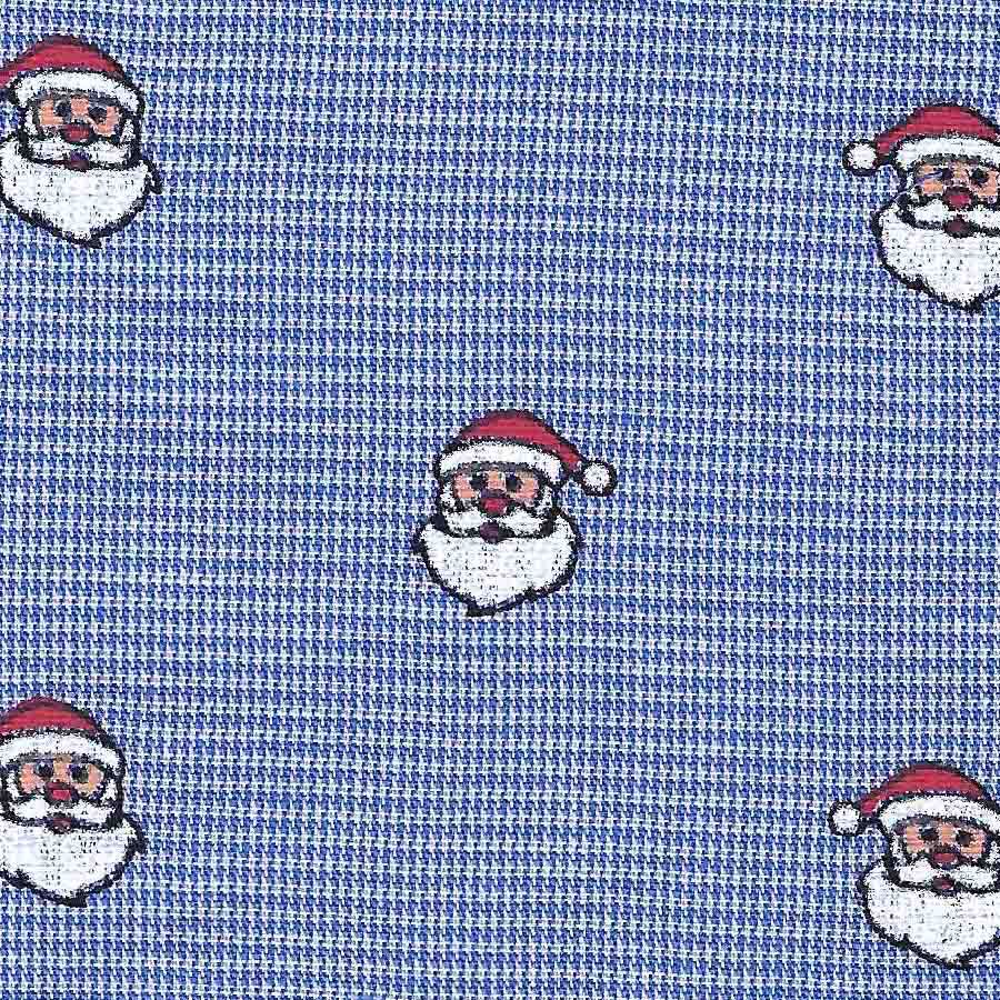 FF Santa Face On Light Blue Microcheck (Priced Per Yard)