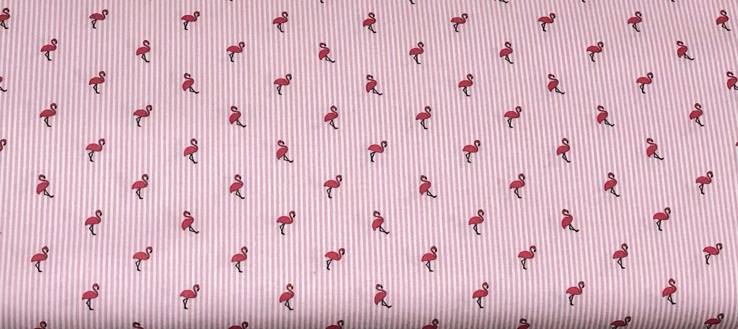 FF Print Pink Flamingos On Pink Stripe (Priced Per Yard)