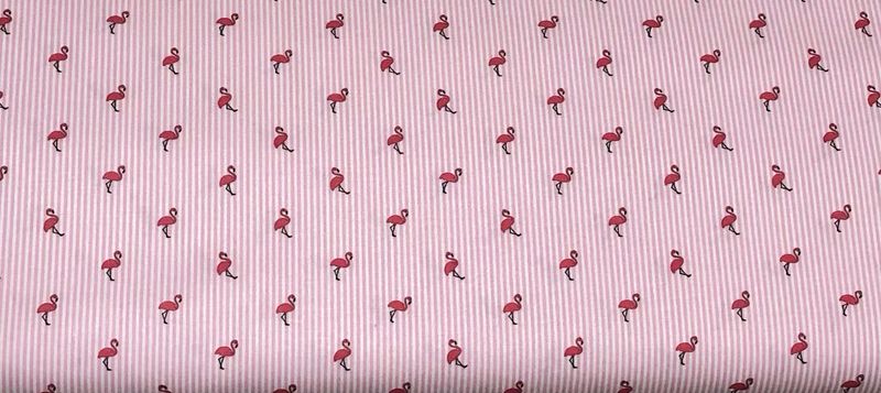 FF Print Pink Flamingos On Pink Stripe (Priced Per Yard)