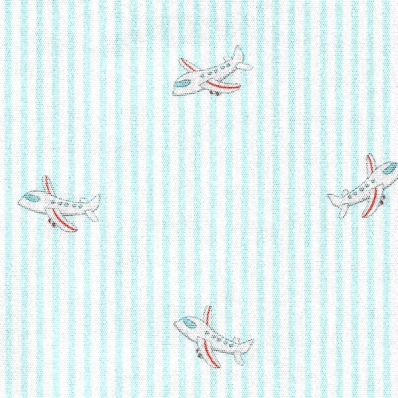 FF Print - Airplanes In Seafoam stripe