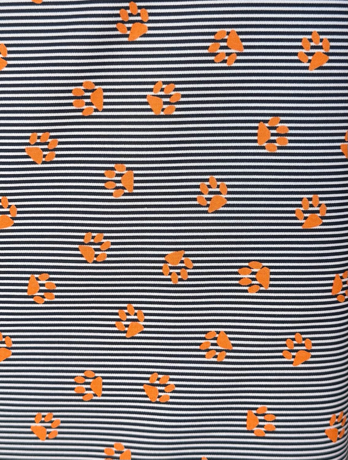 FF Print Navy Stripe With Orange Paw Print (Priced Per Yard) FF Print Navy Stripe With Orange Paw Print (Priced Per Yard)