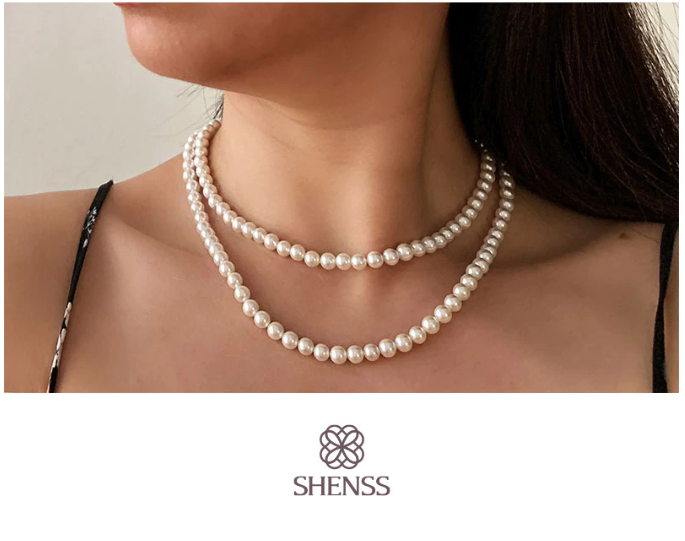 Elegant Silver 925 Jewelry Classic Temperament Wedding Necklace 6mm Shell Pearl Cream 925 Sterling Silver Double Chain for Wome
