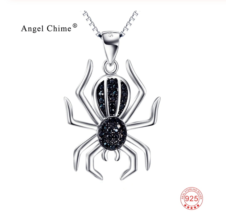 Black spider - silver Necklace 925