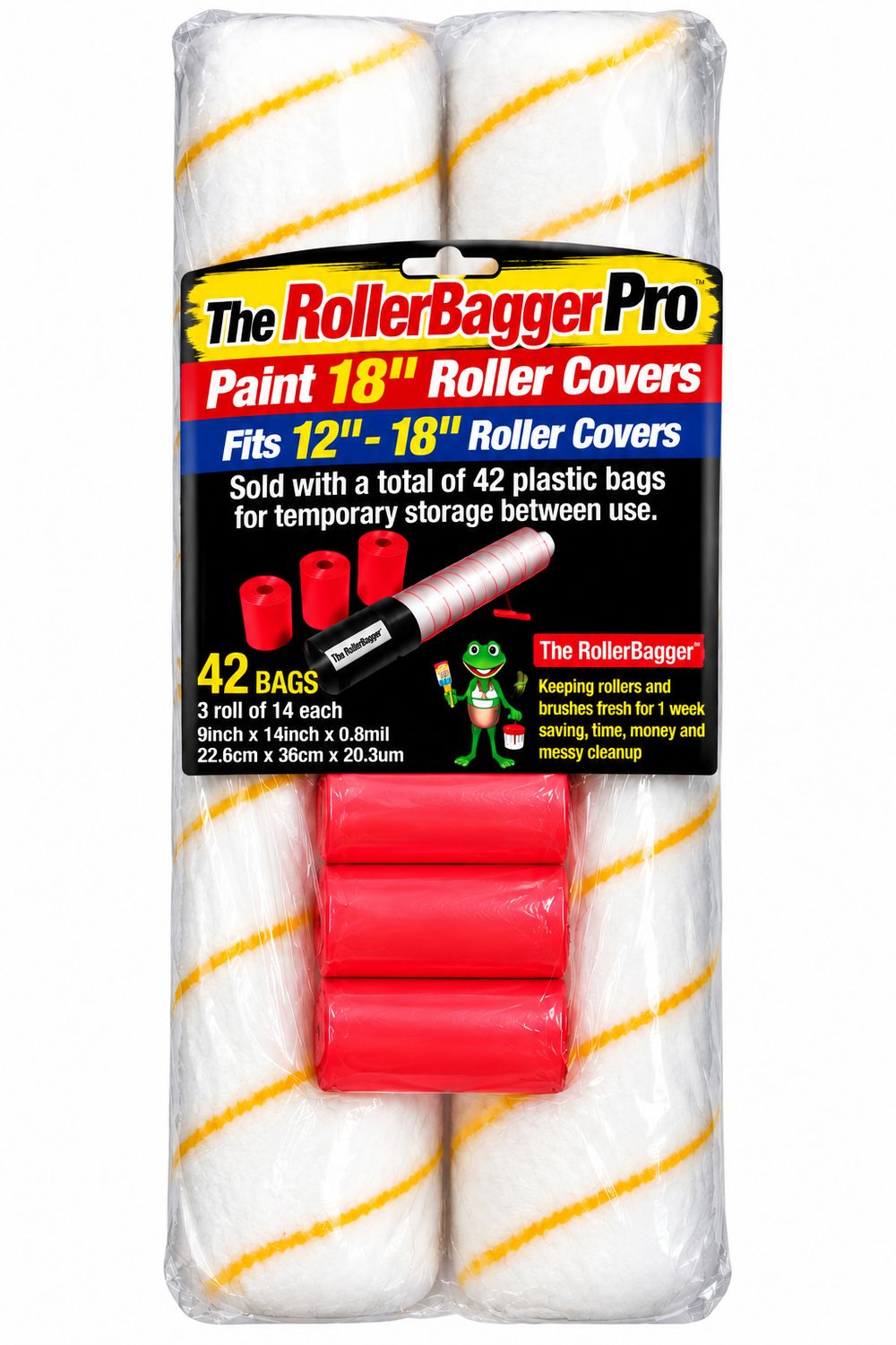 18" Paint Roller Cover 2Pack Combo with 42 Temporary Storage Bags for 12"-18" Roller Covers