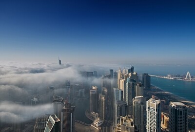Dubai Skyline Fog on Alu-Dibond or Plexiglas