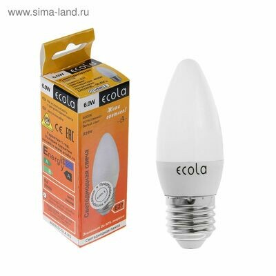 Лампа светодиодная Ecola candle LED, 6 Вт, Е27, 4000 К,