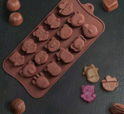 Форма для льда и шоколада Доляна «Животные. Любовь», 20,6×10,5×1,4 см, 15 ячеек