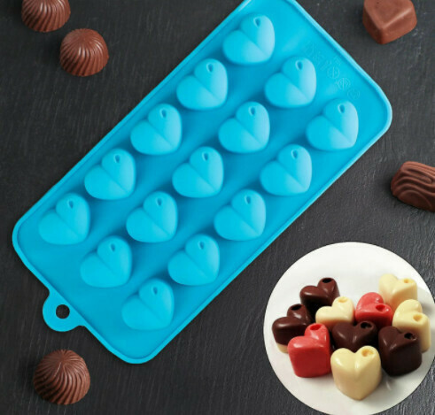 Форма для льда и шоколада Доляна «Сердечки», 20,5×10 см, 15 ячеек