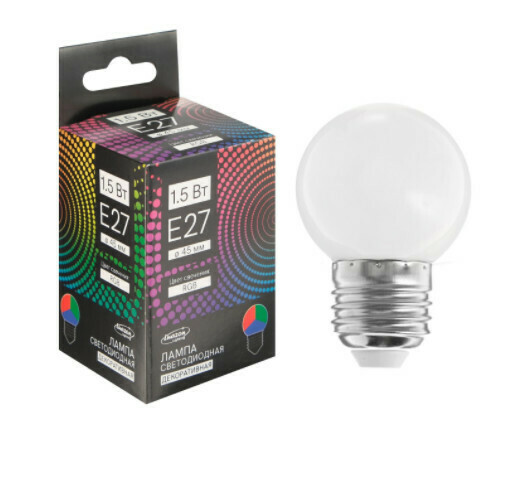 Лампа светодиодная Luazon Lighting, G45, Е27, 1,5 Вт, синхронная работа разными цветами