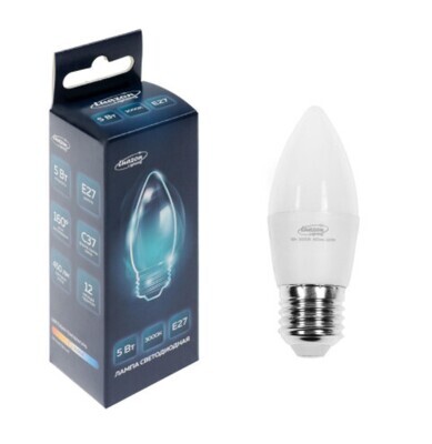 Лампа cветодиодная Luazon Lighting, C37, 5 Вт, E27, 450 Лм, 3000 K, теплый белый
