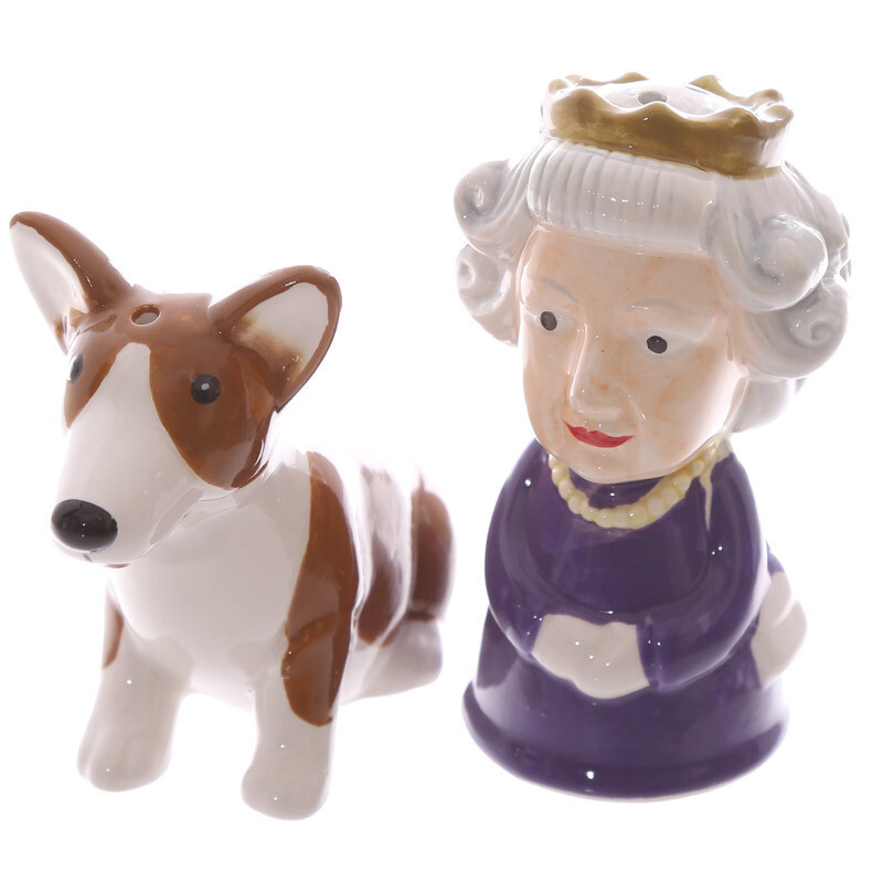Set Salero y Pimentero Reina y Perro Corgi