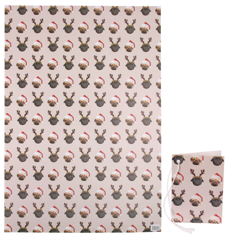 Papel de Regalo Navidad Perro Carlino