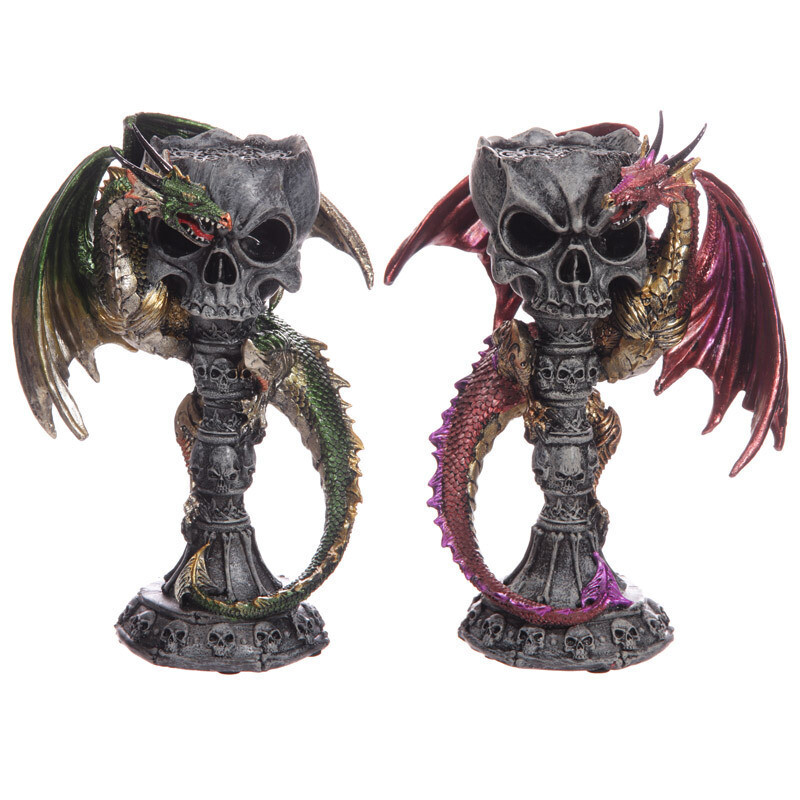 Cáliz Portavelas Calavera y Dragón Leyenda Oscura