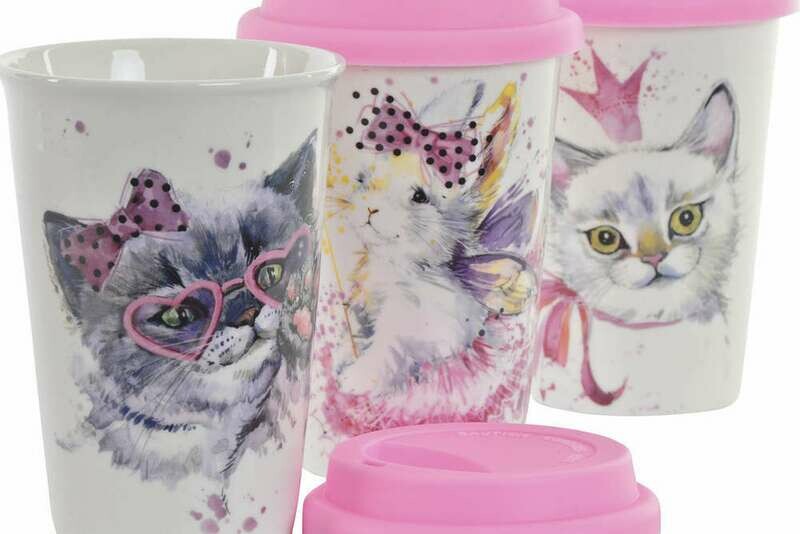 Vaso Porcelana con Tapa Gatos y Conejos