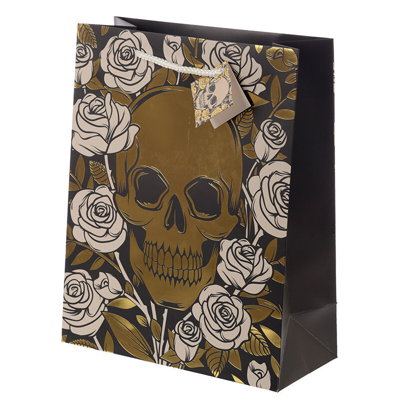 Bolsa de Regalo Metalizada Calaveras y Rosas Grande
