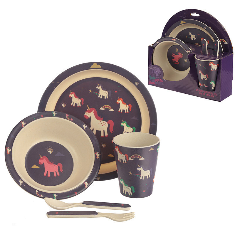 Set Comida Unicornio de Bambú Reutilizable