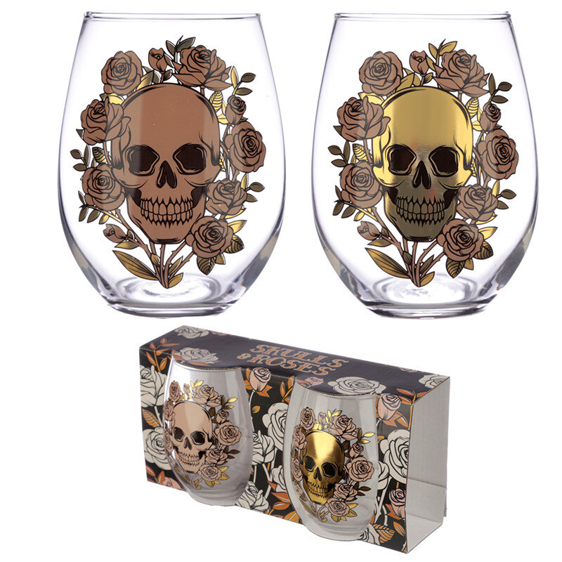 Set Vasos de Cristal Calavera con Rosas